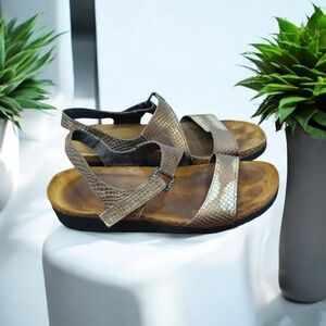 NAOT Pamela Sandals Metallic Leather Snakeskin Rhinestone Buckle Women’s…